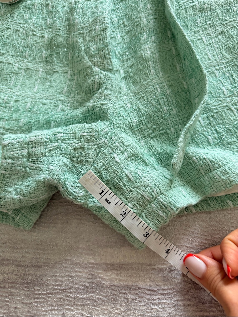IRO Mint Green Glitter Tweed High-Waist Textured Shorts with Waist Tie, Size 36 - Picture 6 of 10